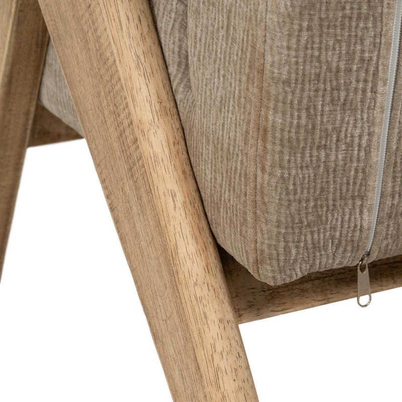 Fauteuil scandinave vintage Tissu Beige Bois d'hévéa Naturel Lenviro 