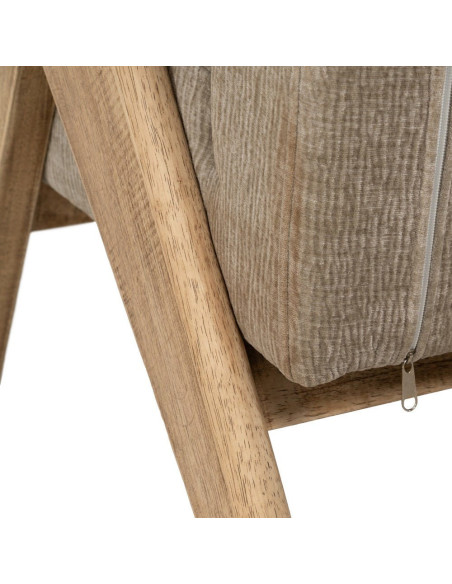 Fauteuil scandinave vintage Tissu Beige Bois d'hévéa Naturel Lenviro 