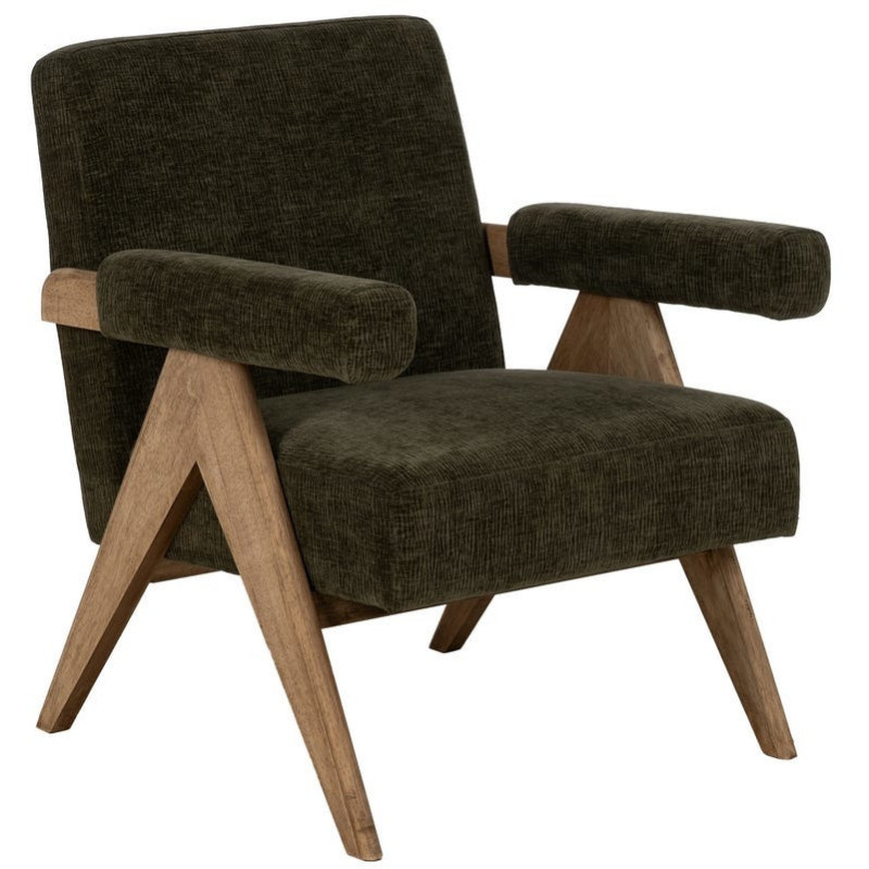 Fauteuil scandinave vintage Tissu Vert Bois d'hévéa Naturel Lenviro 