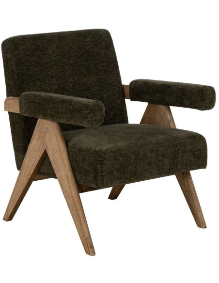 Fauteuil scandinave vintage Tissu Vert Bois d'hévéa Naturel Lenviro 