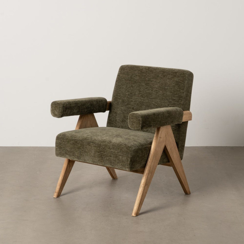 Fauteuil scandinave vintage Tissu Vert Bois d'hévéa Naturel Lenviro 