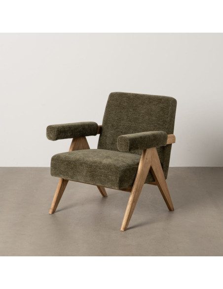 Fauteuil scandinave vintage Tissu Vert Bois d'hévéa Naturel Lenviro 