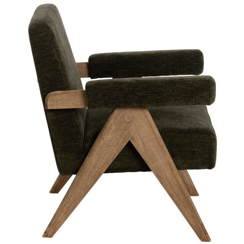 Fauteuil scandinave vintage Tissu Vert Bois d'hévéa Naturel Lenviro 