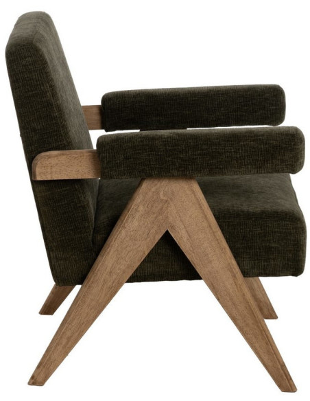 Fauteuil scandinave vintage Tissu Vert Bois d'hévéa Naturel Lenviro 