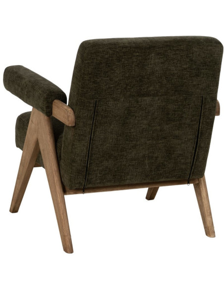 Fauteuil scandinave vintage Tissu Vert Bois d'hévéa Naturel Lenviro 