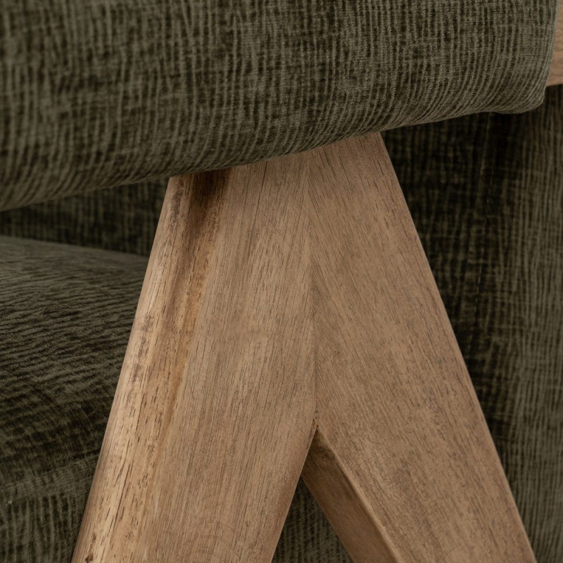 Fauteuil scandinave vintage Tissu Vert Bois d'hévéa Naturel Lenviro 