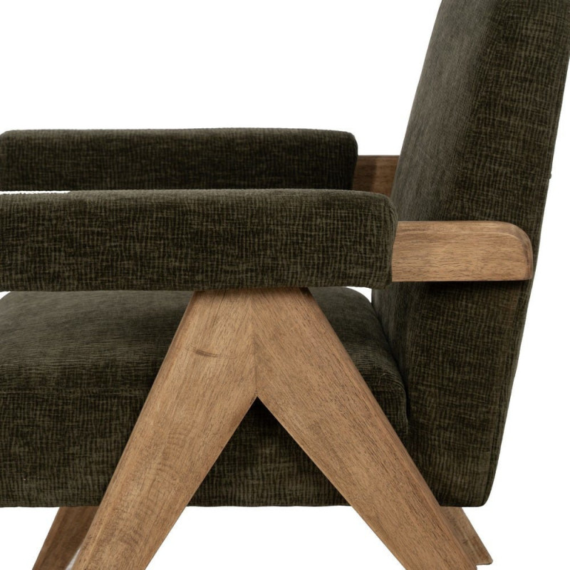 Fauteuil scandinave vintage Tissu Vert Bois d'hévéa Naturel Lenviro 