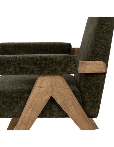Fauteuil scandinave vintage Tissu Vert Bois d'hévéa Naturel Lenviro 