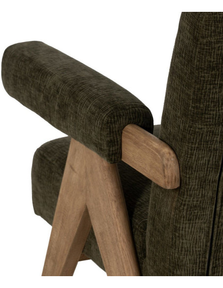Fauteuil scandinave vintage Tissu Vert Bois d'hévéa Naturel Lenviro 