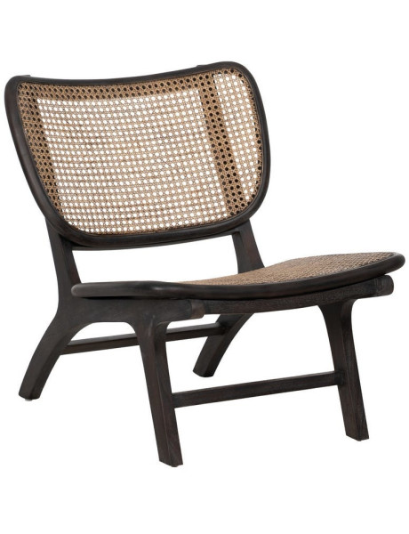 Fauteuil lounge style japandi Rotin Naturel Bois de teck Noir Kanovo 
