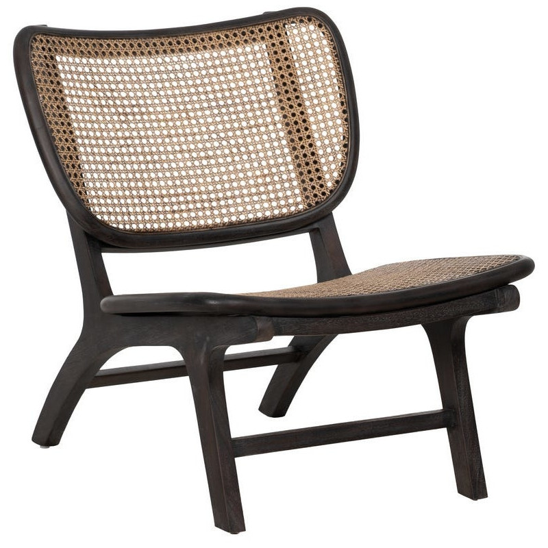 Fauteuil lounge style japandi Rotin Naturel Bois de teck Noir Kanovo 
