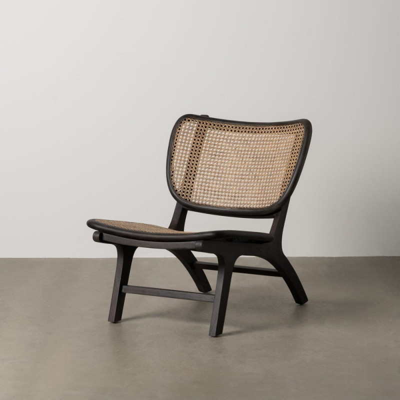 Fauteuil lounge style japandi Rotin Naturel Bois de teck Noir Kanovo 