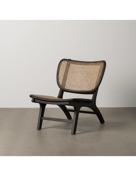 Fauteuil lounge style japandi Rotin Naturel Bois de teck Noir Kanovo 