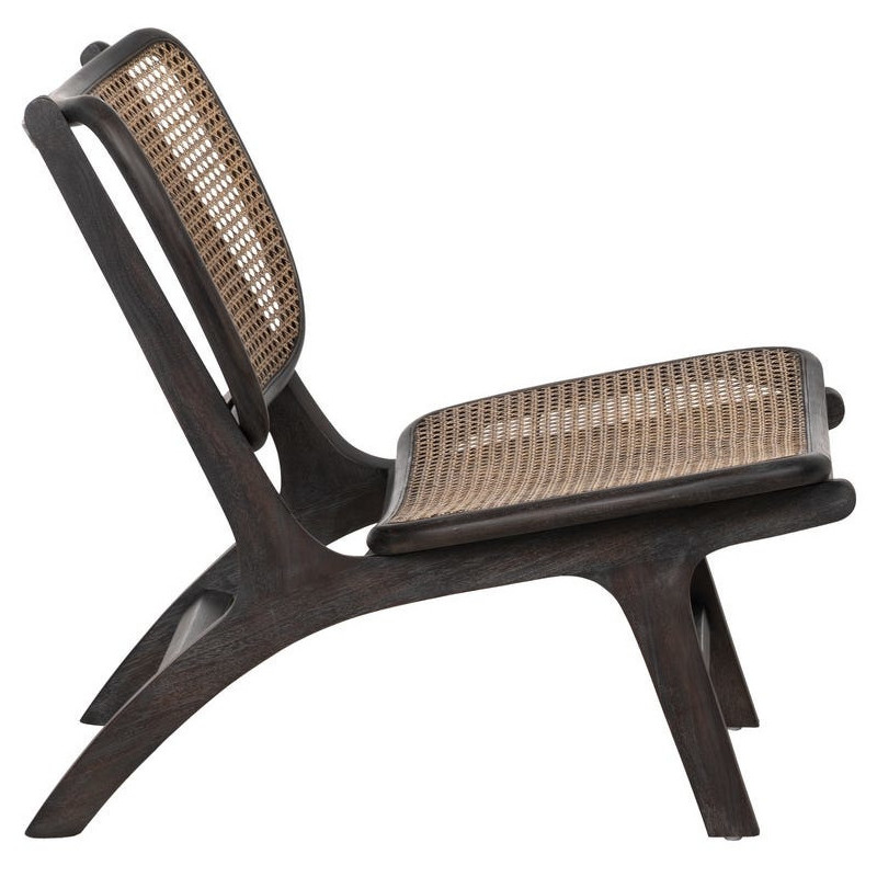Fauteuil lounge style japandi Rotin Naturel Bois de teck Noir Kanovo 