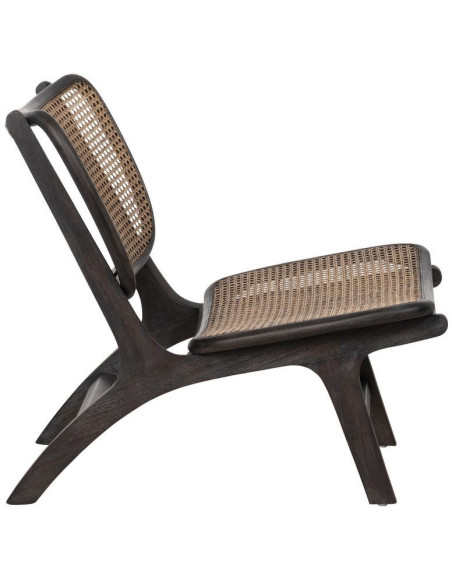 Fauteuil lounge style japandi Rotin Naturel Bois de teck Noir Kanovo 