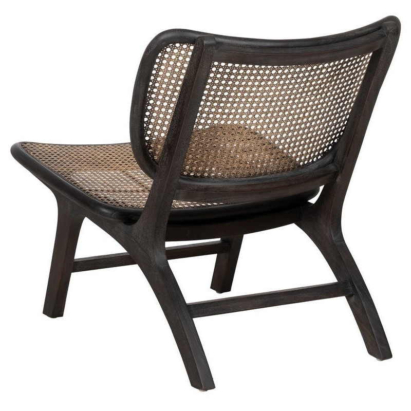 Fauteuil lounge style japandi Rotin Naturel Bois de teck Noir Kanovo 