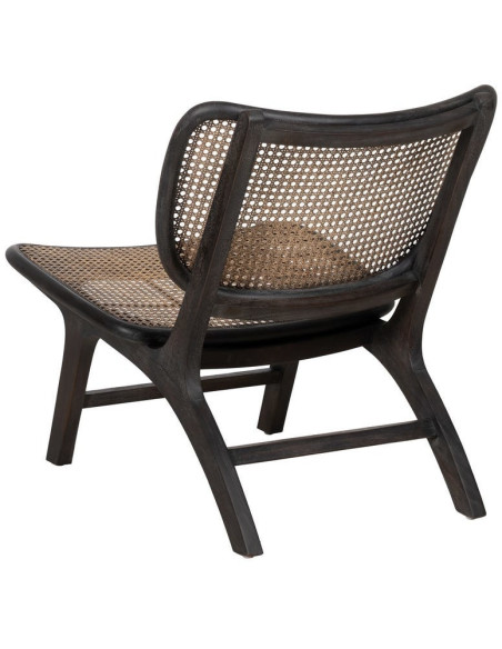 Fauteuil lounge style japandi Rotin Naturel Bois de teck Noir Kanovo 