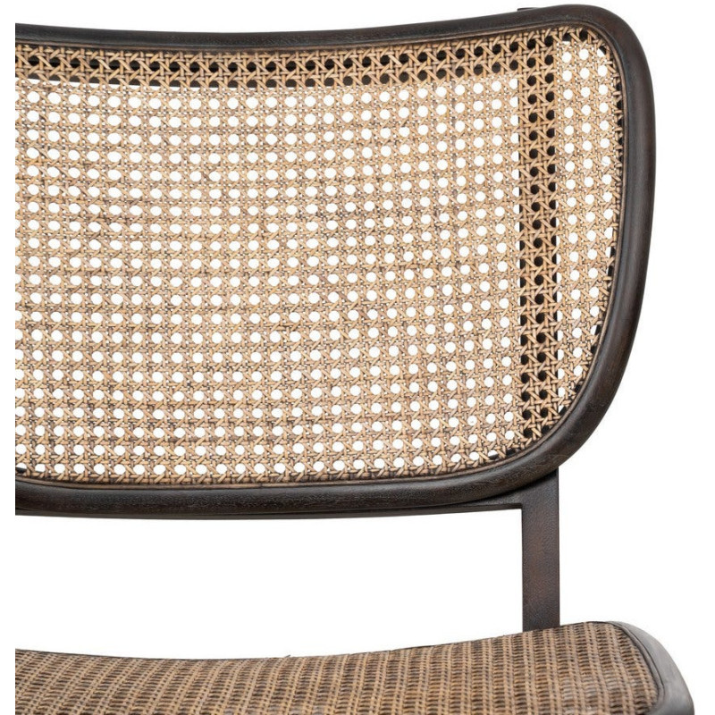 Fauteuil lounge style japandi Rotin Naturel Bois de teck Noir Kanovo 