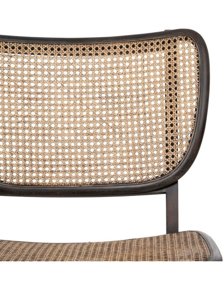 Fauteuil lounge style japandi Rotin Naturel Bois de teck Noir Kanovo 
