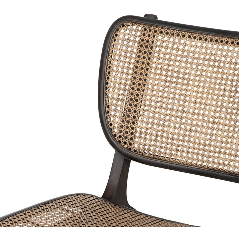 Fauteuil lounge style japandi Rotin Naturel Bois de teck Noir Kanovo 