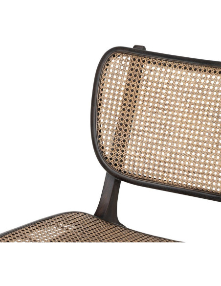 Fauteuil lounge style japandi Rotin Naturel Bois de teck Noir Kanovo 
