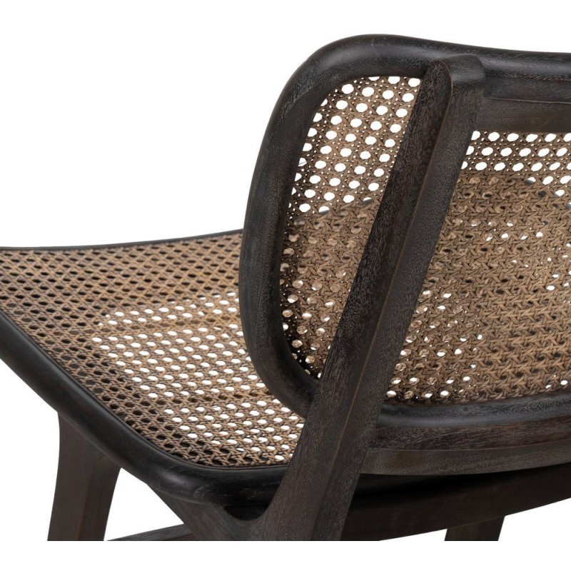Fauteuil lounge style japandi Rotin Naturel Bois de teck Noir Kanovo 