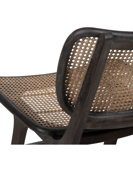Fauteuil lounge style japandi Rotin Naturel Bois de teck Noir Kanovo 