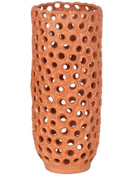 Grand Vase déco XXL ajouré style méditerranéen Cylindrique H 54 cm Céramique Orange Torvano 