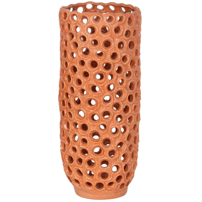 Grand Vase déco XXL ajouré style méditerranéen Cylindrique H 54 cm Céramique Orange Torvano 