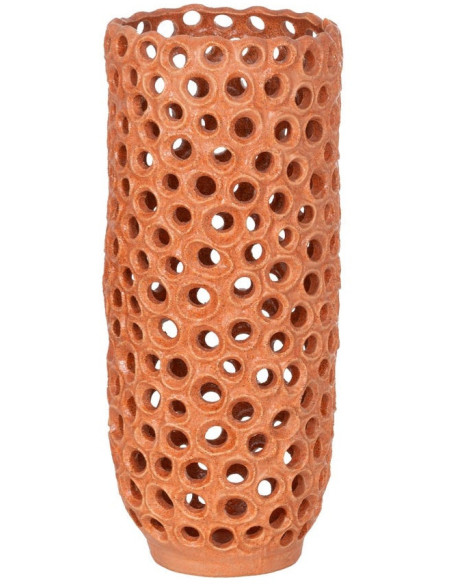 Grand Vase déco XXL ajouré style méditerranéen Cylindrique H 54 cm Céramique Orange Torvano 