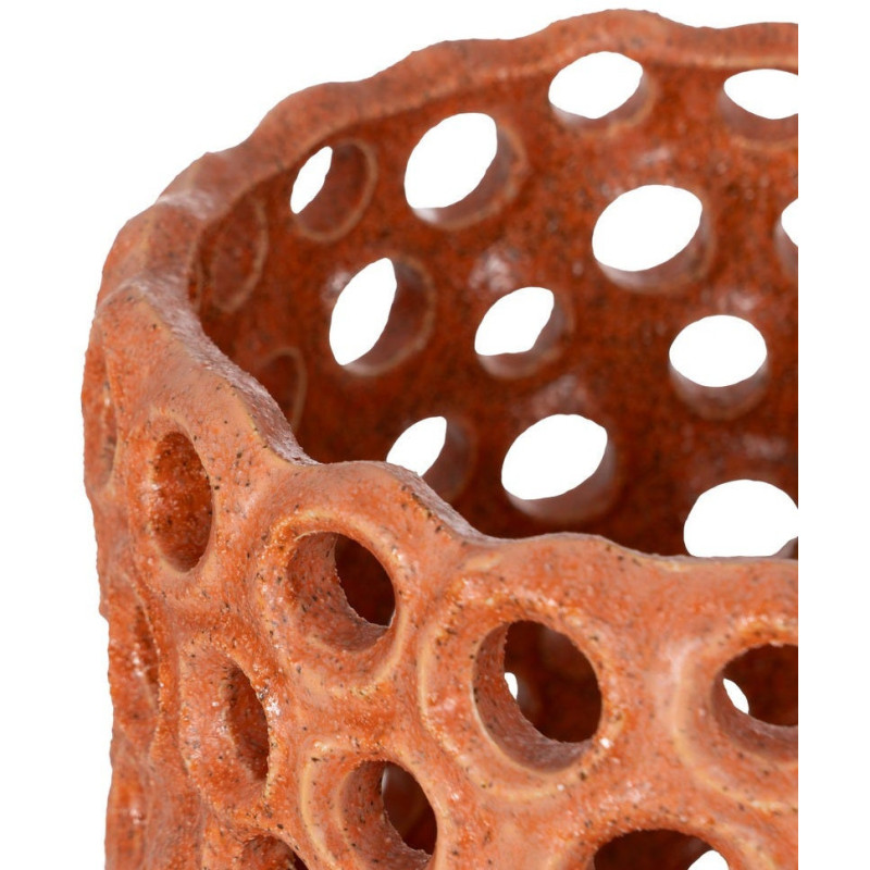 Grand Vase déco XXL ajouré style méditerranéen Cylindrique H 54 cm Céramique Orange Torvano 