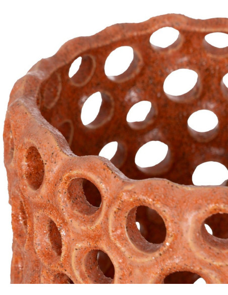 Grand Vase déco XXL ajouré style méditerranéen Cylindrique H 54 cm Céramique Orange Torvano 