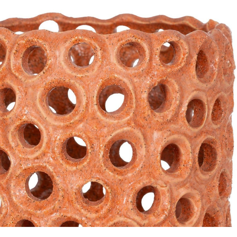 Grand Vase déco XXL ajouré style méditerranéen Cylindrique H 54 cm Céramique Orange Torvano 