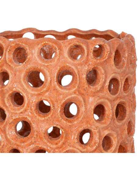 Grand Vase déco XXL ajouré style méditerranéen Cylindrique H 54 cm Céramique Orange Torvano 