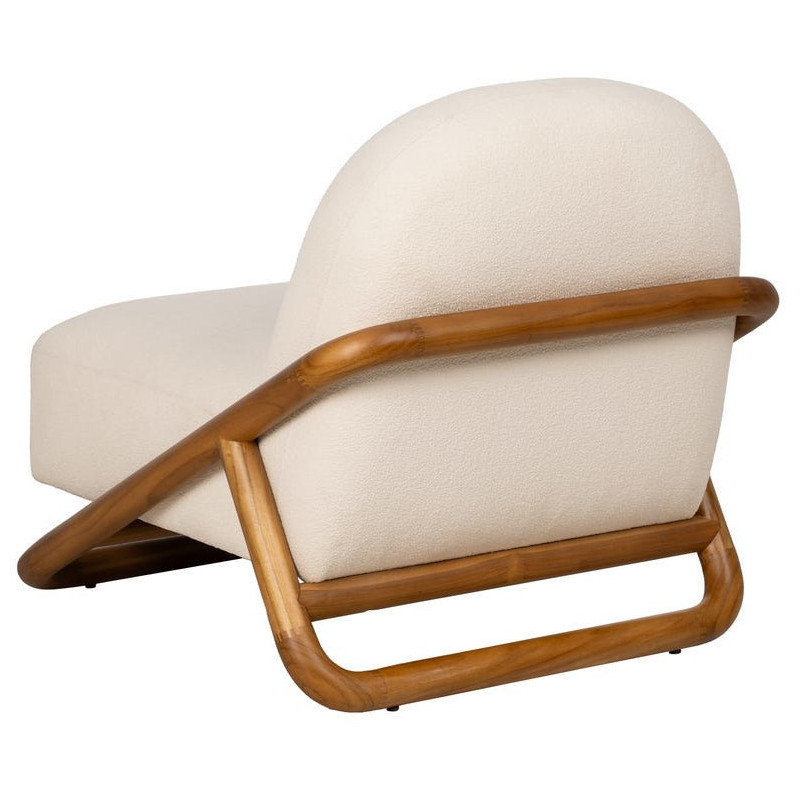 Fauteuil lounge Japandi minimaliste Tissu Blanc Bois de teck Marron Bamboro 