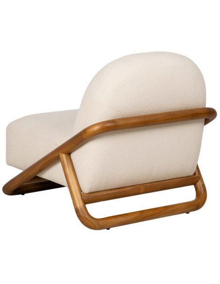 Fauteuil lounge Japandi minimaliste Tissu Blanc Bois de teck Marron Bamboro 
