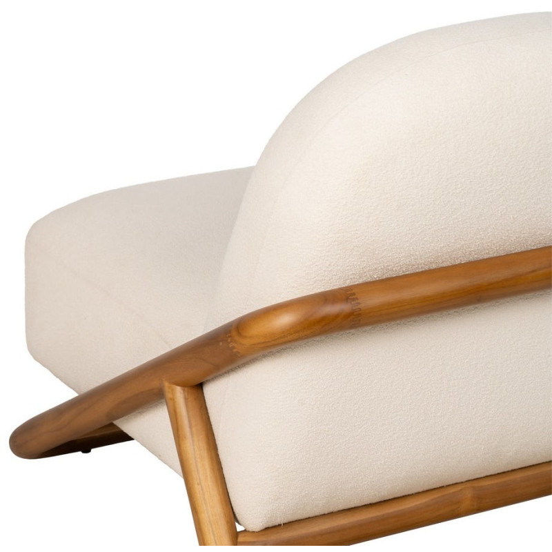 Fauteuil lounge Japandi minimaliste Tissu Blanc Bois de teck Marron Bamboro 