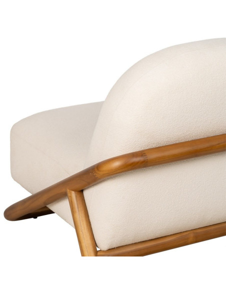 Fauteuil lounge Japandi minimaliste Tissu Blanc Bois de teck Marron Bamboro 