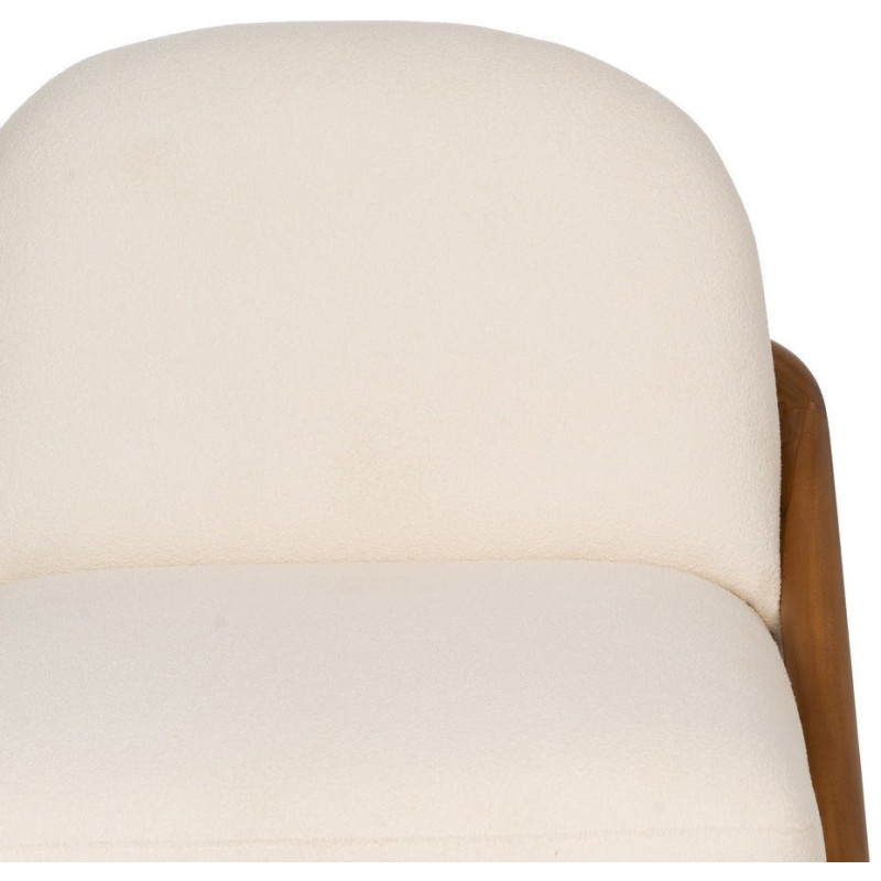 Fauteuil lounge Japandi minimaliste Tissu Blanc Bois de teck Marron Bamboro 