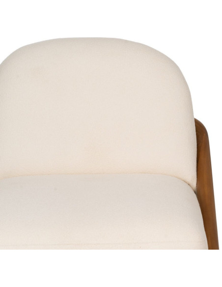 Fauteuil lounge Japandi minimaliste Tissu Blanc Bois de teck Marron Bamboro 