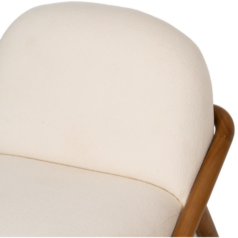 Fauteuil lounge Japandi minimaliste Tissu Blanc Bois de teck Marron Bamboro 