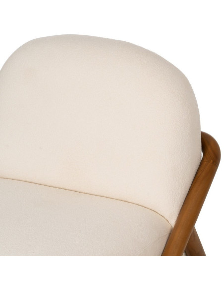 Fauteuil lounge Japandi minimaliste Tissu Blanc Bois de teck Marron Bamboro 