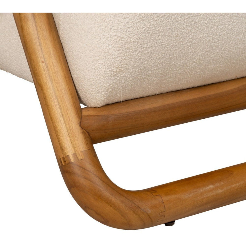 Fauteuil lounge Japandi minimaliste Tissu Blanc Bois de teck Marron Bamboro 