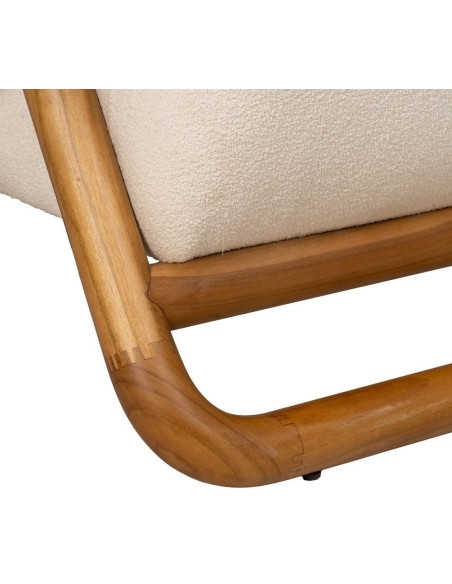 Fauteuil lounge Japandi minimaliste Tissu Blanc Bois de teck Marron Bamboro 