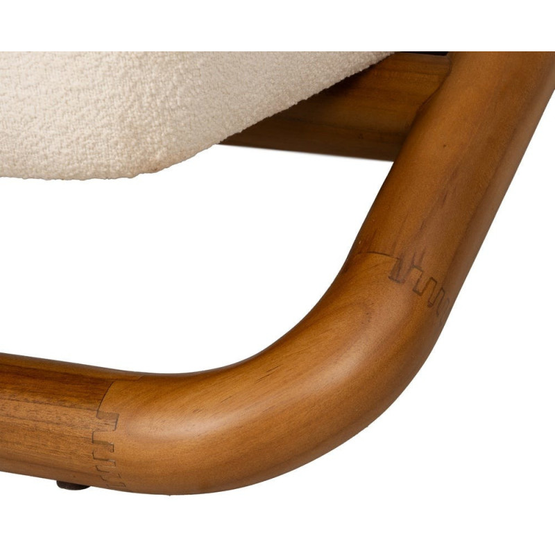 Fauteuil lounge Japandi minimaliste Tissu Blanc Bois de teck Marron Bamboro 