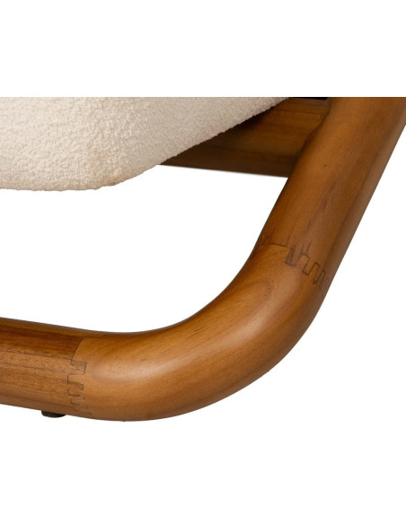 Fauteuil lounge Japandi minimaliste Tissu Blanc Bois de teck Marron Bamboro 