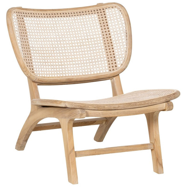 Fauteuil lounge style japandi Rotin Naturel Bois de teck Kanovo 