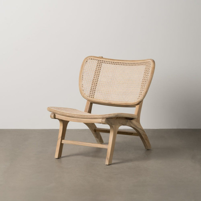 Fauteuil lounge style japandi Rotin Naturel Bois de teck Kanovo 