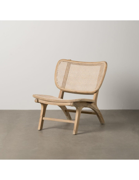 Fauteuil lounge style japandi Rotin Naturel Bois de teck Kanovo 
