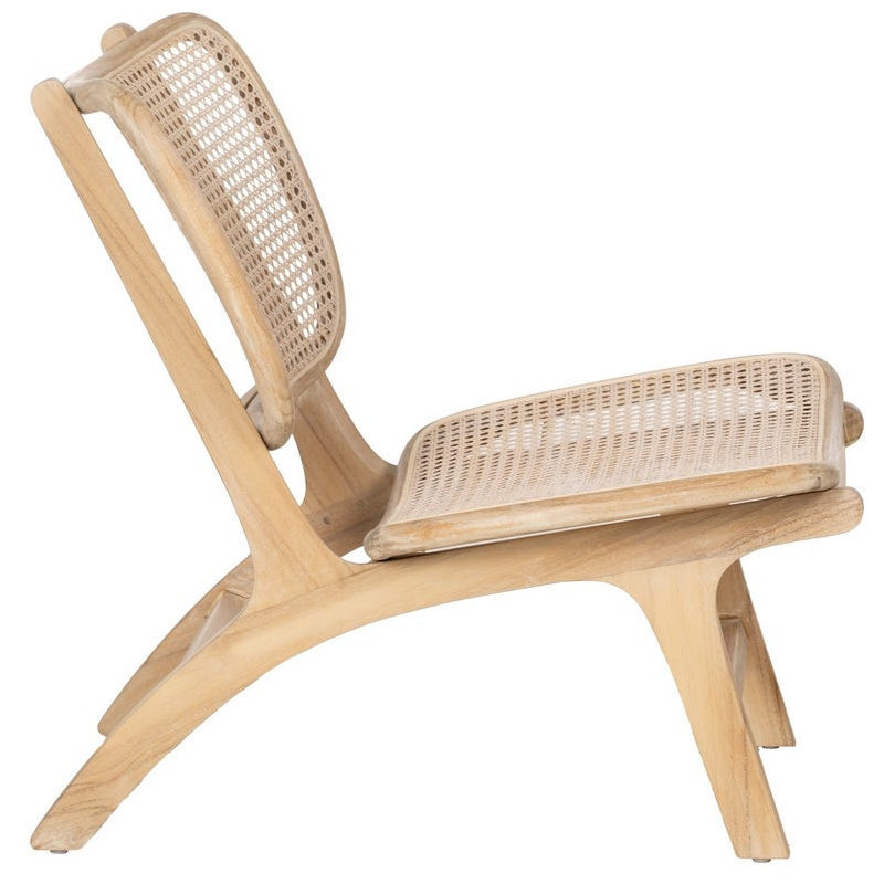 Fauteuil lounge style japandi Rotin Naturel Bois de teck Kanovo 